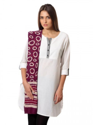 Fabindia Women Purple & Red Chanderi Hand Printed Stole