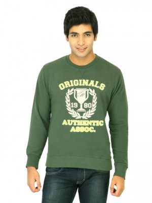Flying Machine Men Printed Green Sweatshirts