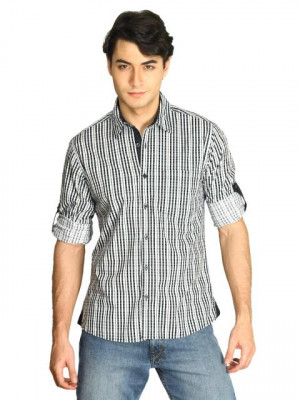 Indigo Nation Men Checks Black White Shirts