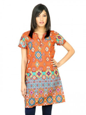 BIBA Women Printed Orange Kurta