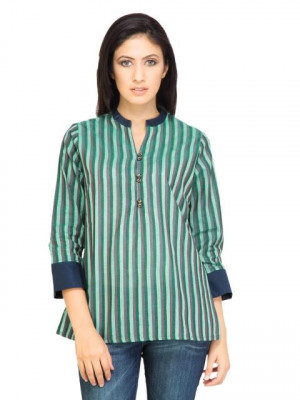 Mother Earth Women Stripes Green Kurtis