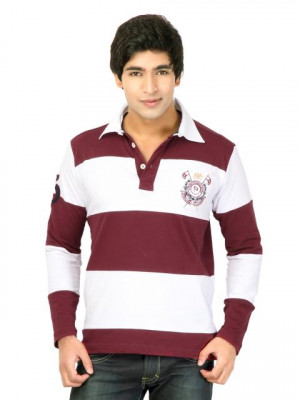 Status Quo Men Stripes Maroon Tshirts