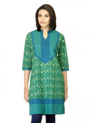 Mother Earth Women Printed Green Kurta