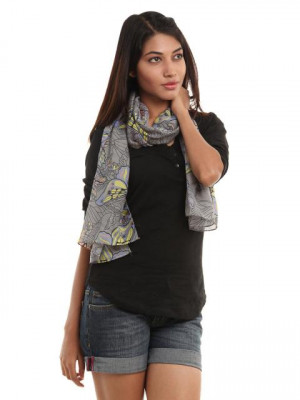 Femella Women Grey & Blue Butterfly Scarf