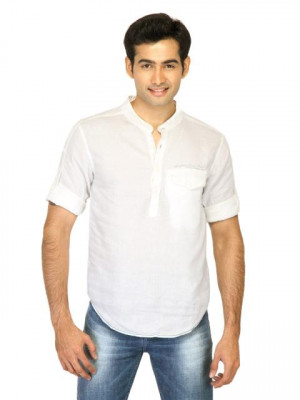 Spykar Men Mandarin Collar White Shirts