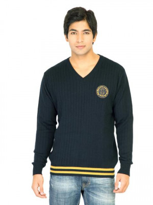 Indigo Nation Men Solid Navy Blue Sweaters