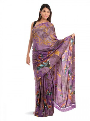 Prafful Purple Crepe Printed Saree
