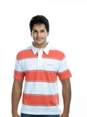 Reebok Orange & White Striped Polo T-shirt