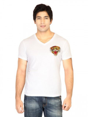 Ed Hardy Men Solid White Tshirts