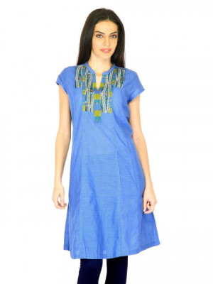 W Women Solid Blue Kurtas
