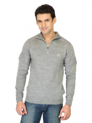 ADIDAS Men Badge P/O Grey Sweaters