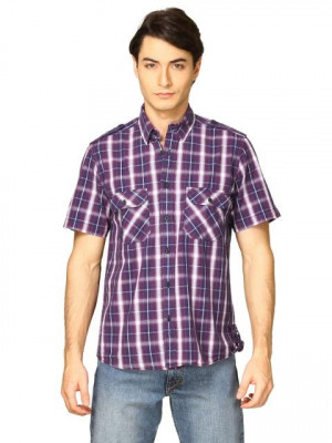 Indigo Nation Men Checks Purple Shirts