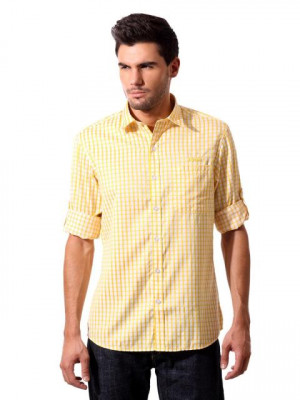 John Players Men Yellow Check Shirt