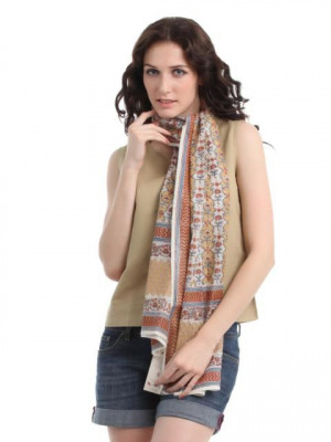 Fabindia Women Cream Printed Stole