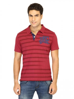 Probase Men Stripes Maroon Polo T-shirts