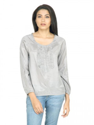 Flying Machine Women Solid Grey Tops