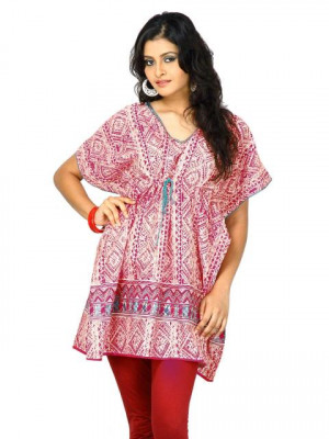 W Women V Neck Kaftan Sleeve Red Top