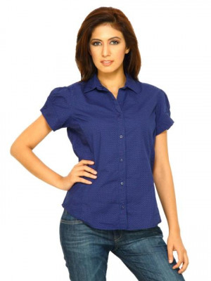 Wrangler Women Polka Blue Shirts