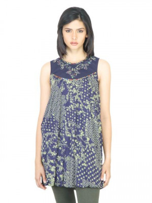 BIBA OUTLET Women Printed Navy Blue Kurti