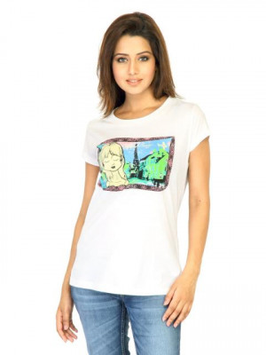 Flying Machine Women Printed White Tshirts