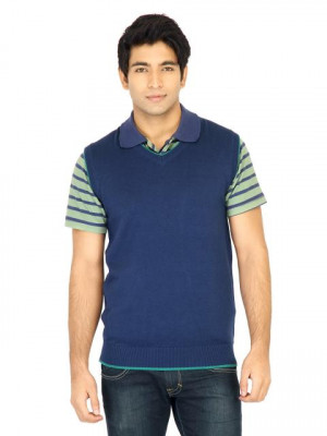 Turtle Solid Men Blue Sweaters