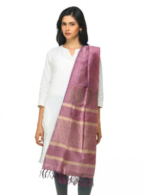 Fabindia Women Mauve Silk Dupatta