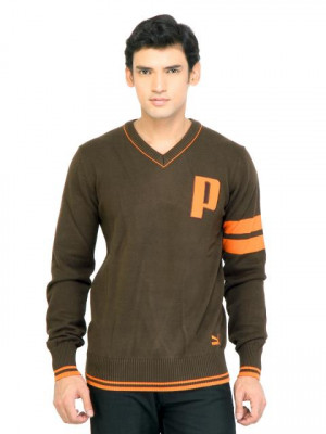 Puma Men Knitted Chocolate Brown Sweaters