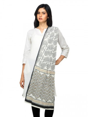 Fabindia Women Printed Off White & Black Dupatta
