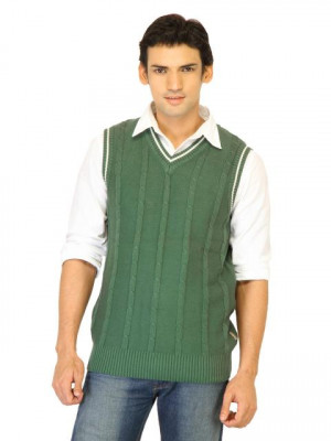 Flying Machine Men Solid Green Sweaters