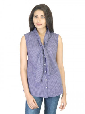 United Colors Of Benetton Women Check Blue Shirt