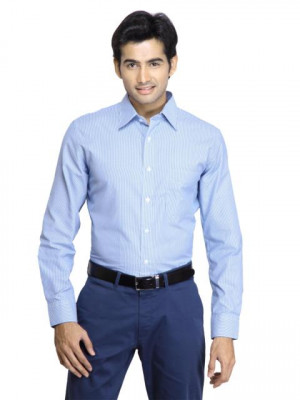 Mark Taylor Men Blue Striped Shirts