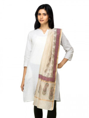 Fabindia Women Printed Beige Dupatta