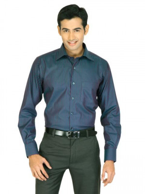 Genesis Men Green & Purple Striped Shirt