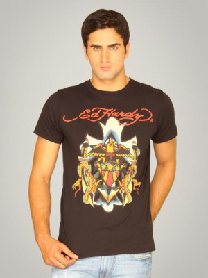 Ed Hardy Men's Eagle Shield Anchor Collage Black T-shirt